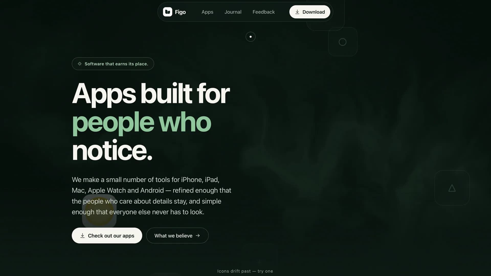 Figo — landing page — The front door to the studio.